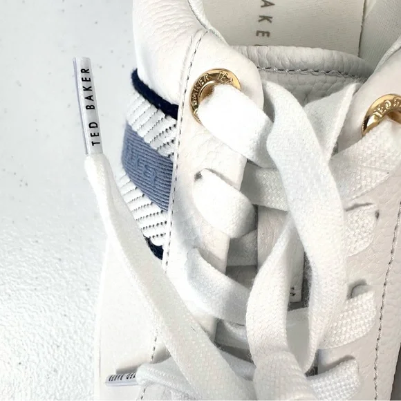 Ted Baker Bailey Icon Women’s 7.5 Classic Leather Tennis Shoe Blue Stripe New - Picture 8 of 13